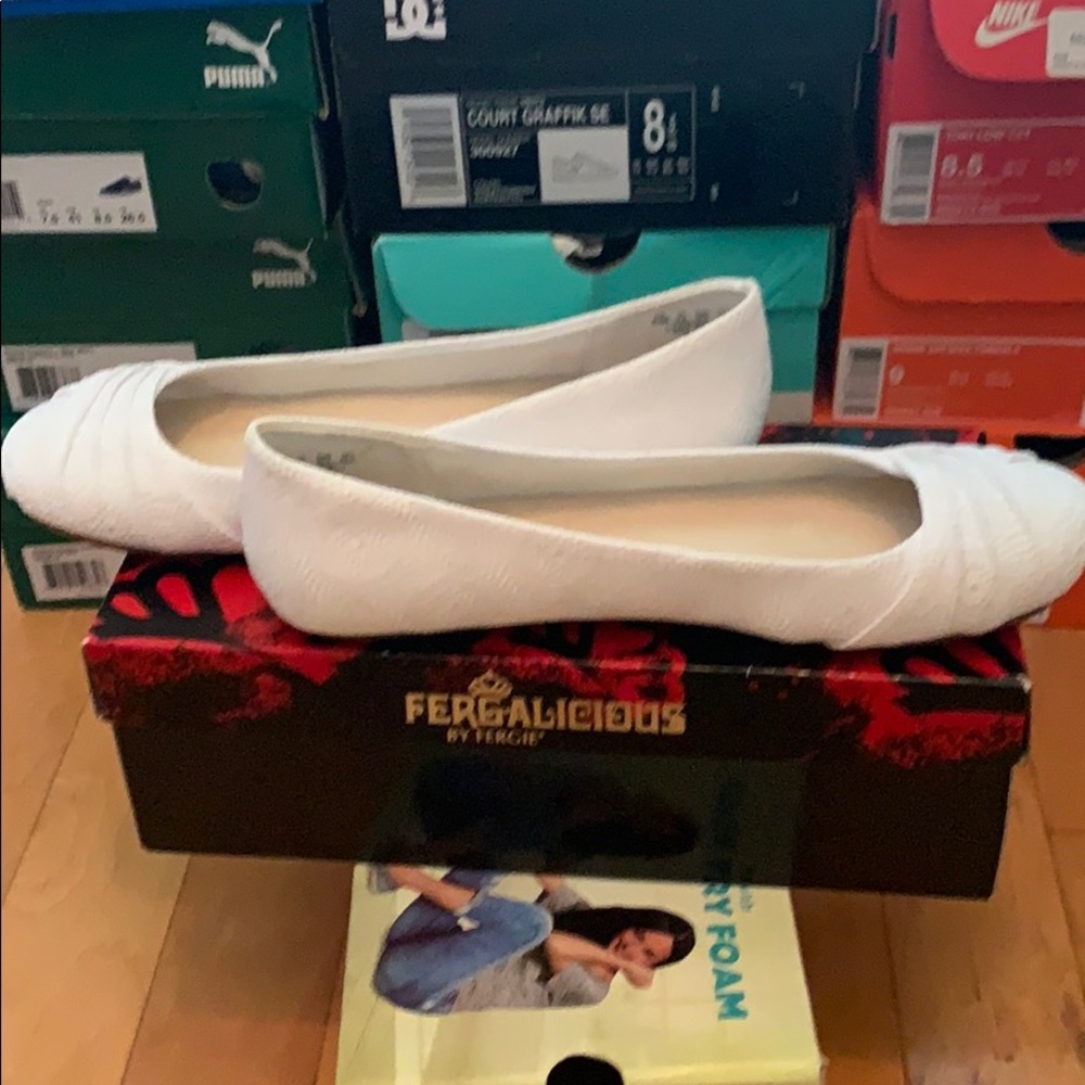 Fergalicious by fergie  white flats.